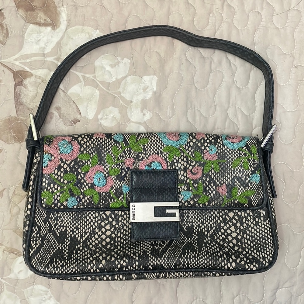 GUESS snake skin and embroidered pocket book
